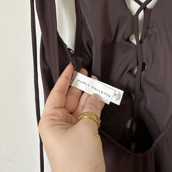 NWT Karla Colletto Plunge Tank One Piece Swimsuit Lace Up Front Size 14 US 10 - Picture 6 of 7